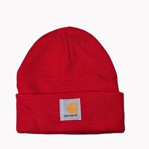 Carhartt One Size Red Acrylic Knit Beanie Hat Logo Patch Unisex Winter